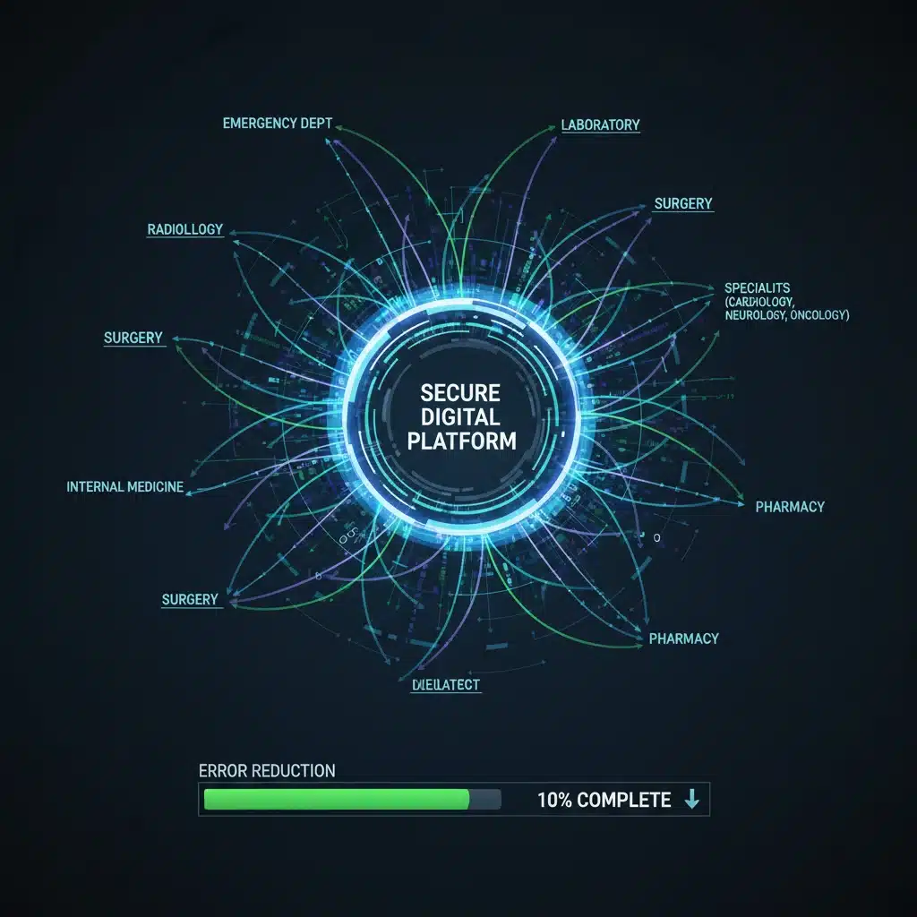 Healthcare communication workflow optimization through secure platforms, showing reduced errors.
