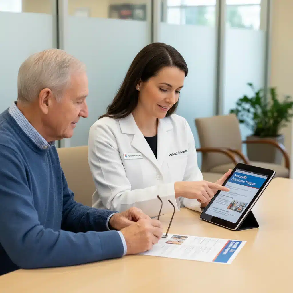 Healthcare professional explaining patient assistance to patient