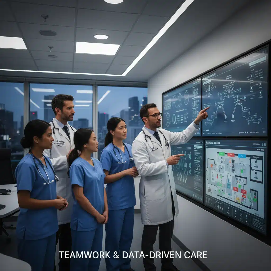 Healthcare team using predictive analytics for patient management