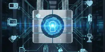 2026 HIPAA Update: MedTech Data Privacy Compliance Guide Digital padlock securing medical devices and patient data, symbolizing HIPAA compliance.