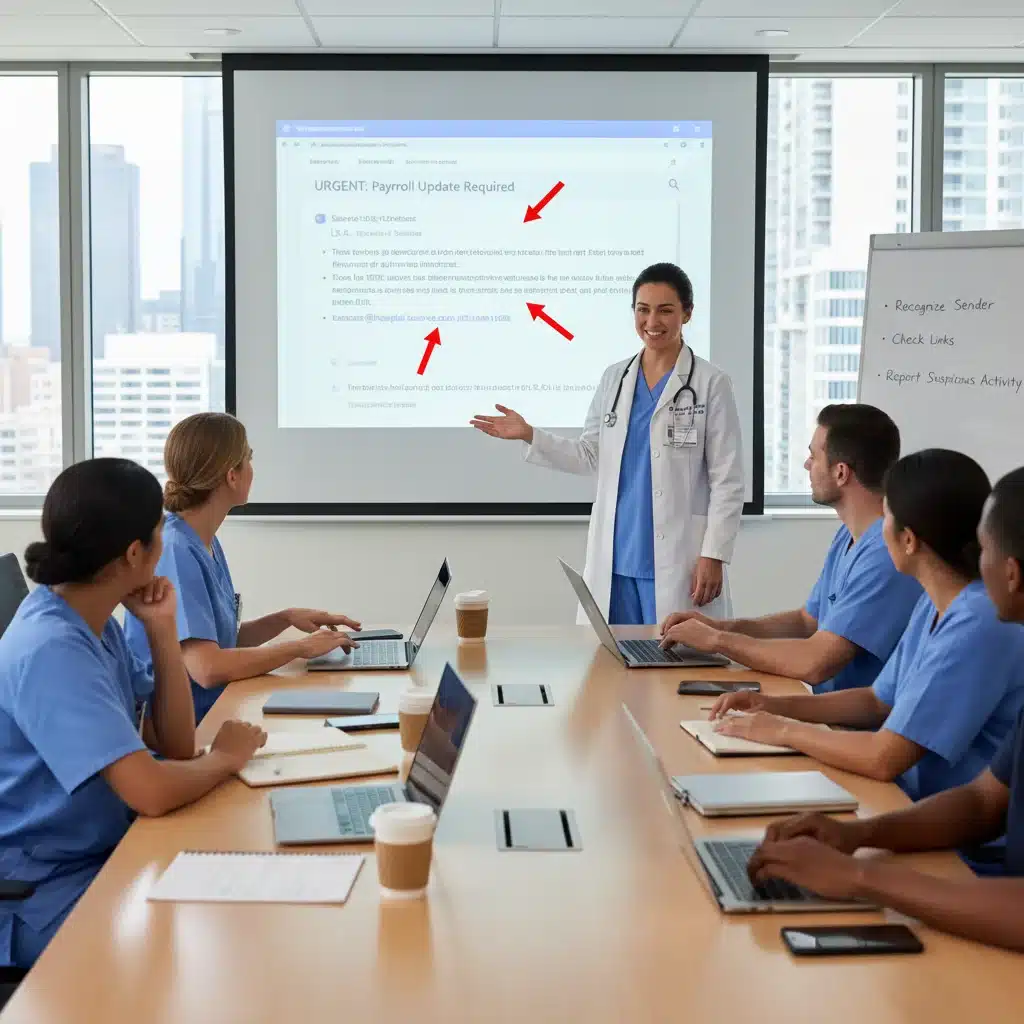 Hospital staff undergoing cybersecurity awareness training