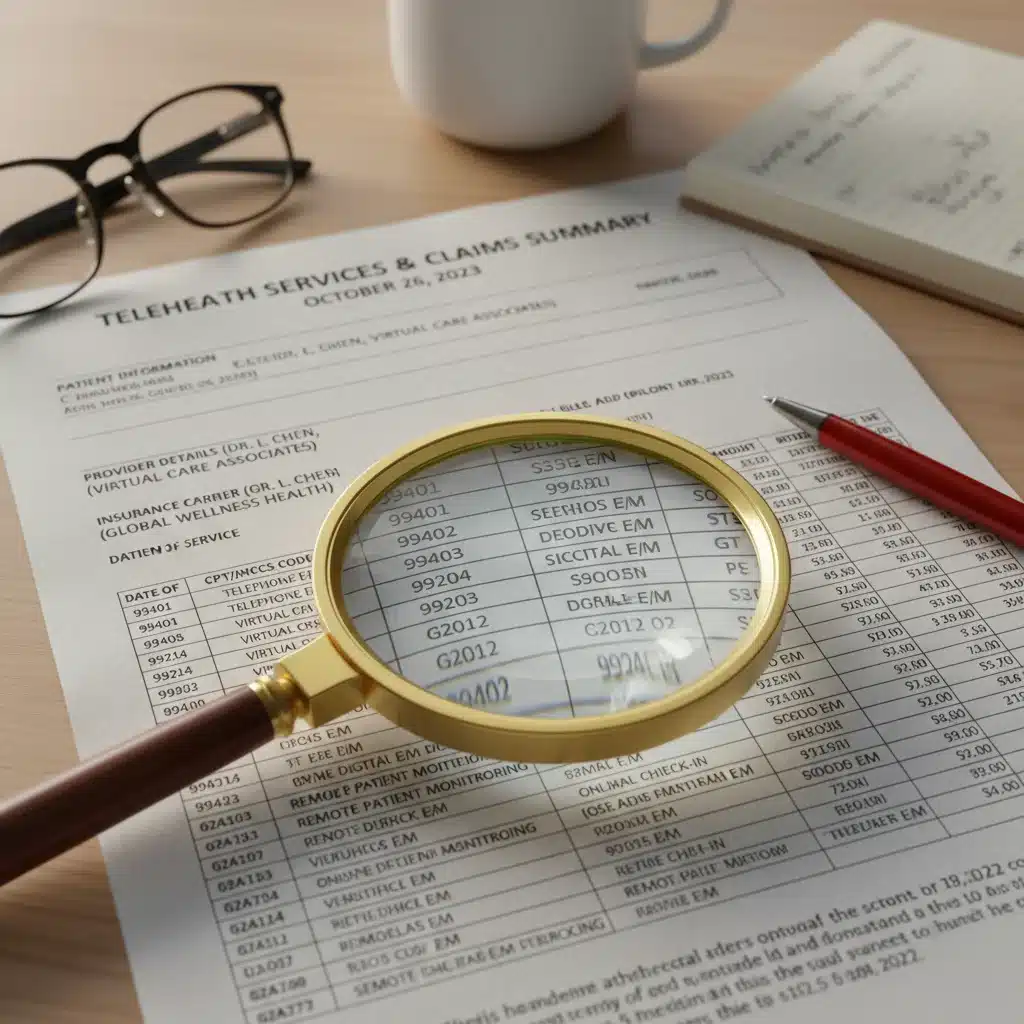 Close-up of a medical billing statement with magnifying glass