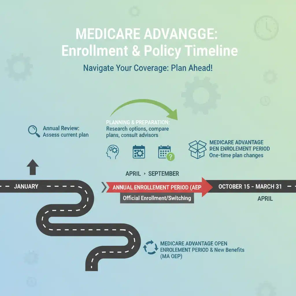 Medicare Advantage enrollment timeline and important dates for beneficiaries.