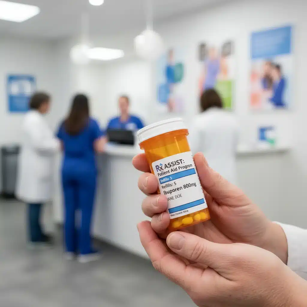 Hands holding a prescription bottle, symbolizing medication access and patient care.