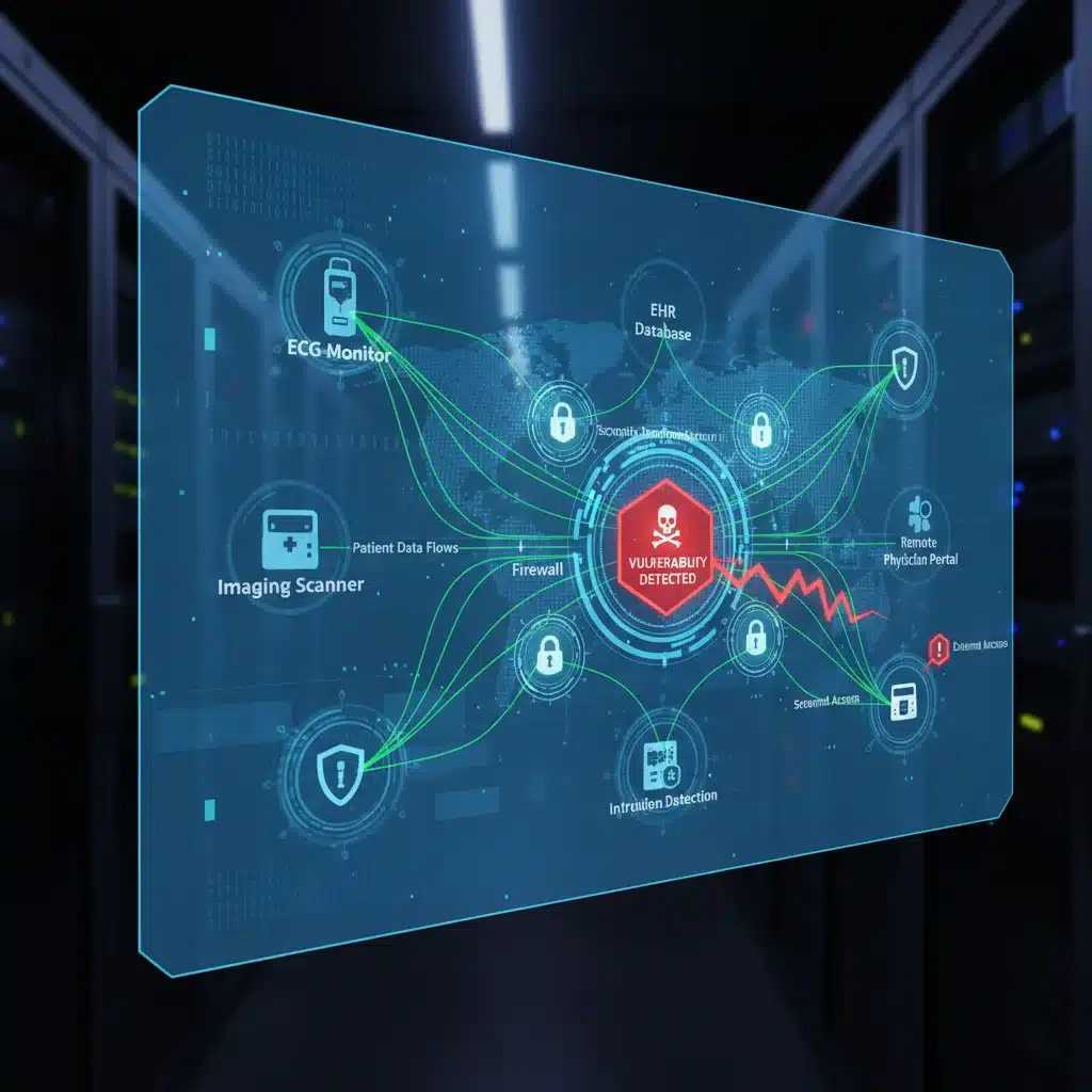 Interconnected medical devices and data flow with security vulnerabilities