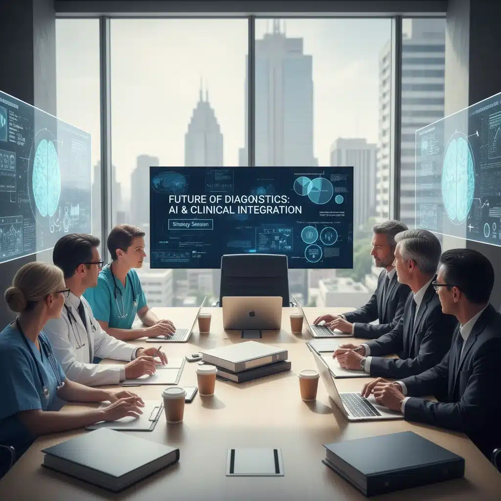 Medical professionals and MedTech executives strategizing AI diagnostic integration.