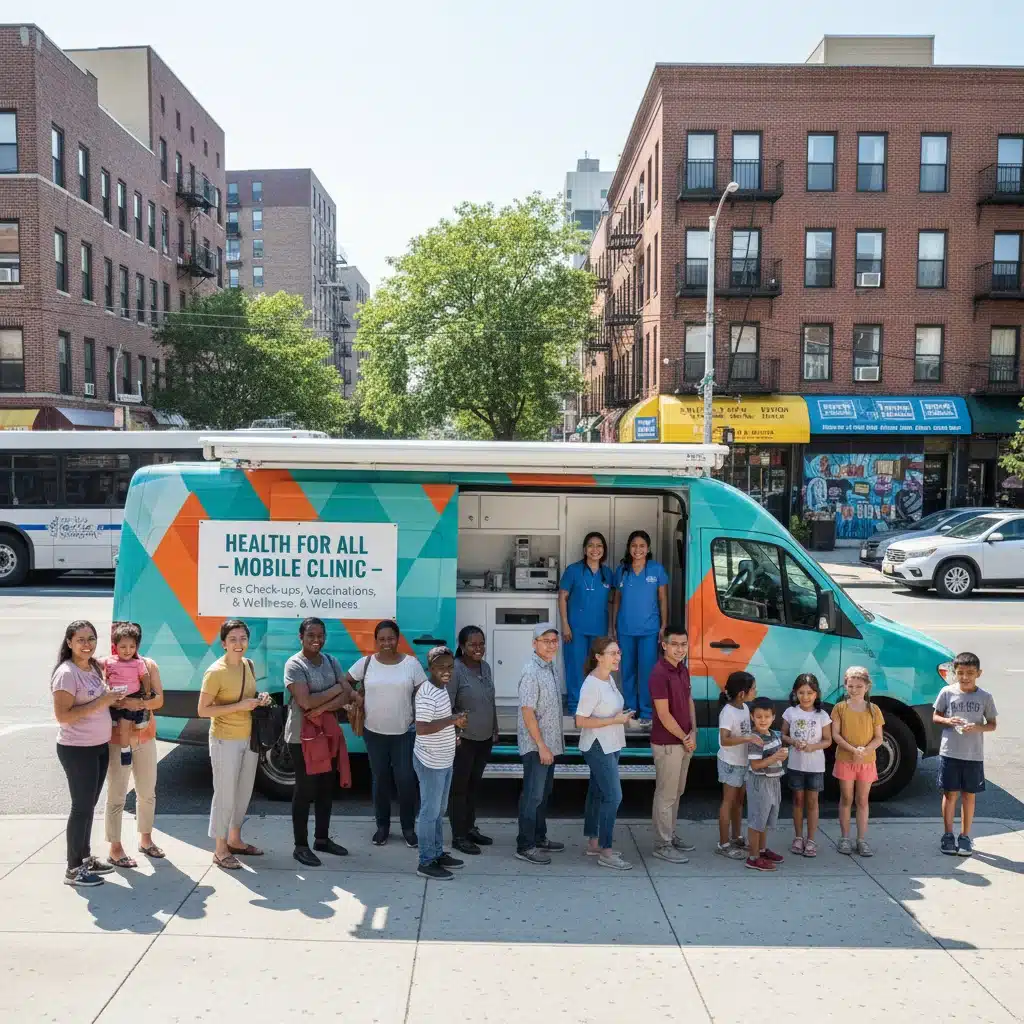 Mobile health clinic providing services in urban area