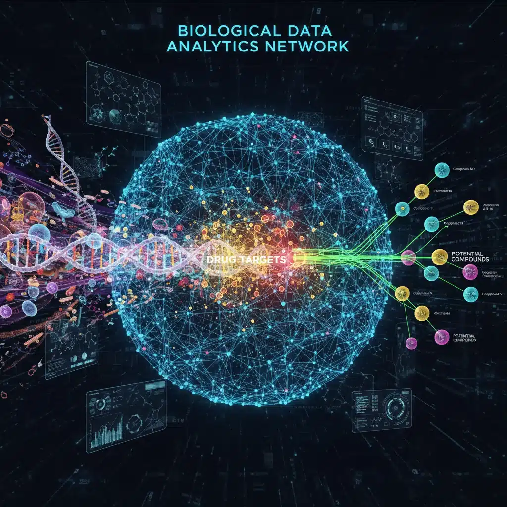 Neural network processing biological data for drug target identification