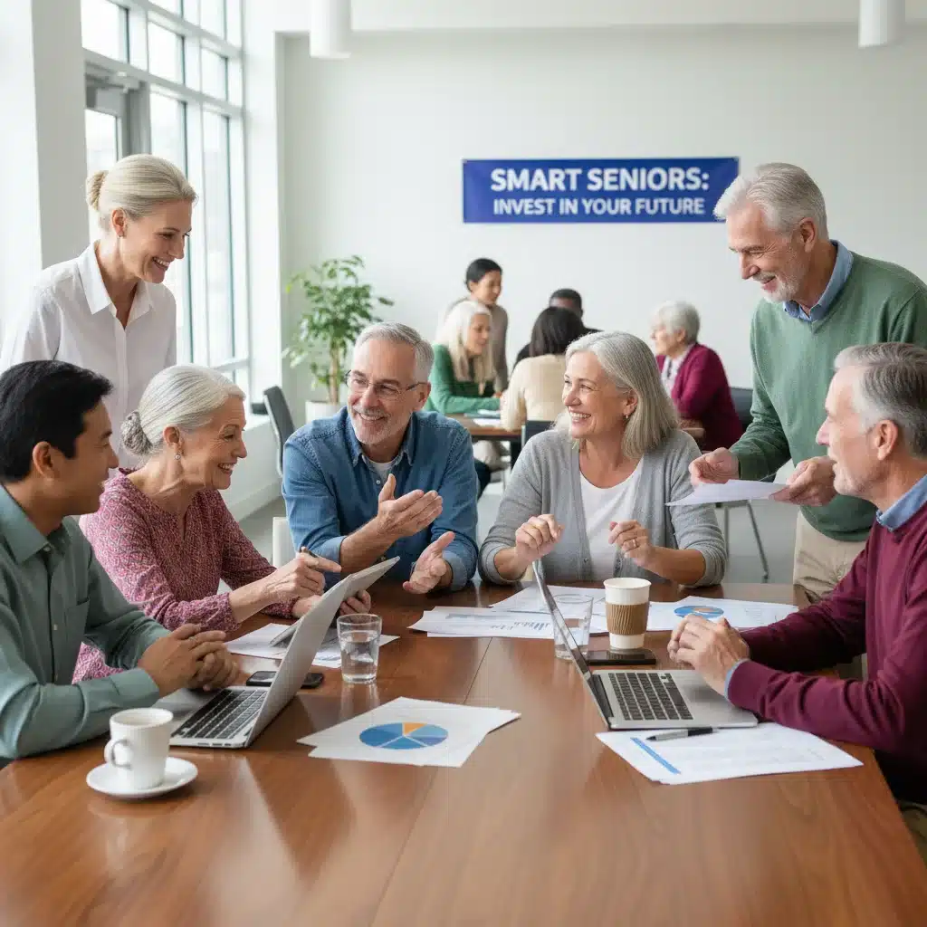 Diverse group of seniors discussing retirement finances and Social Security benefits.