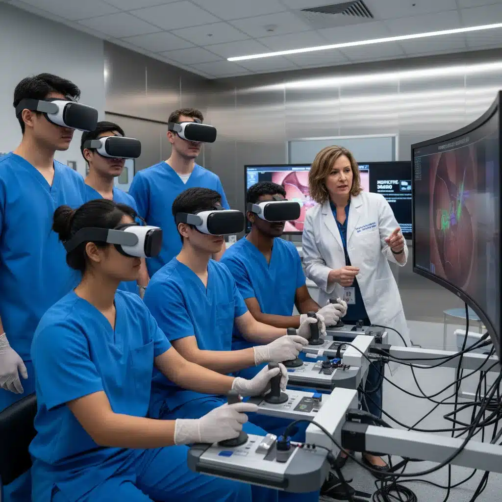 Medical students training with robotic surgery simulator