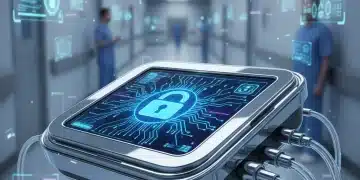 Navigating 2026 MedTech Cybersecurity Mandates: Preventing 70% of Data Breaches Secure medical device with cybersecurity lock icon and data streams