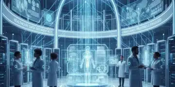 Secure medical data center with professionals ensuring MedTech data privacy compliance.