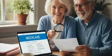 Senior couple reviewing Medicare savings program documents