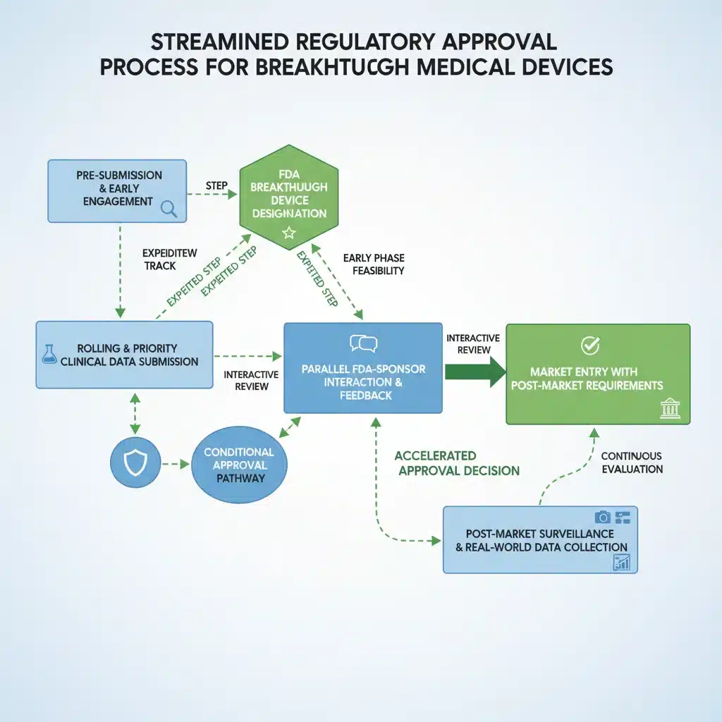 Streamlined regulatory approval process flowchart for breakthrough medical devices