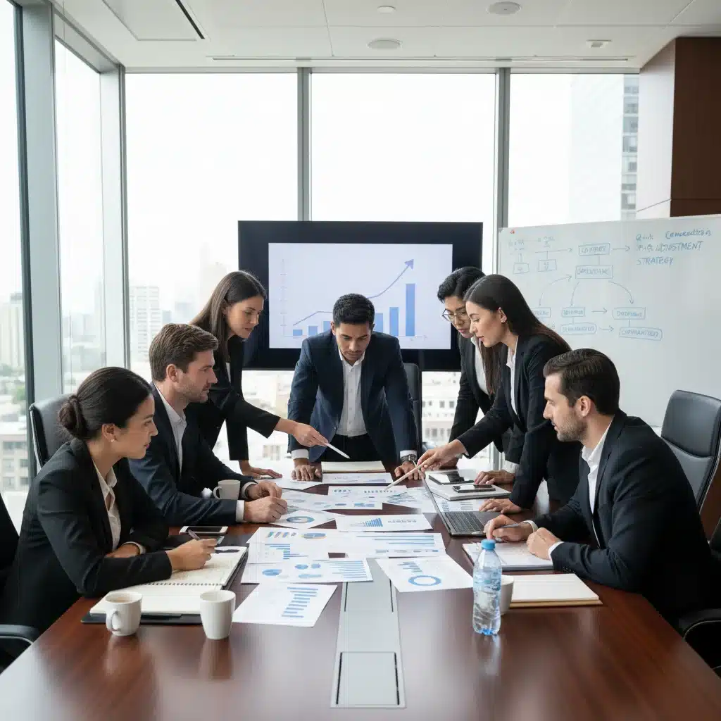 Business team analyzing tax regulations and financial projections for medical devices.