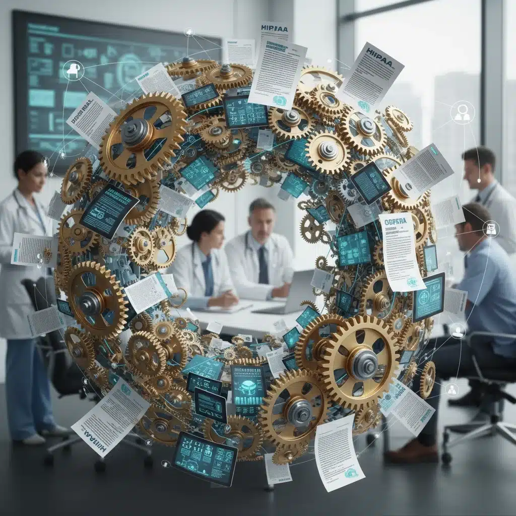 Complex regulatory framework with interlocking gears and collaborating medical professionals