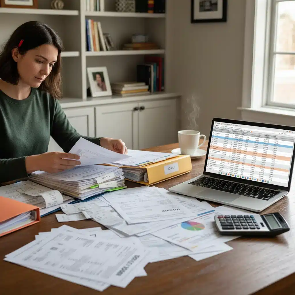 Person meticulously tracking healthcare expenses for optimization