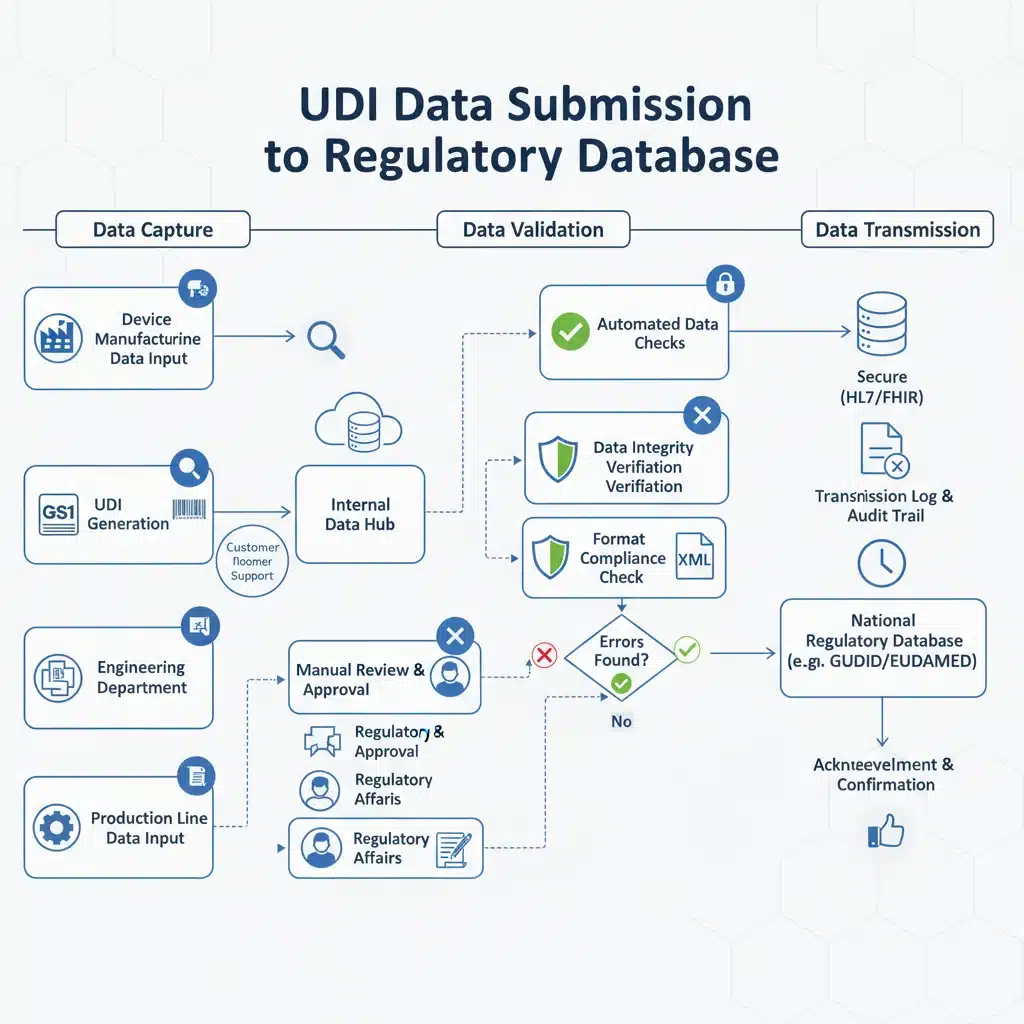 Flowchart depicting UDI data submission process for medical devices