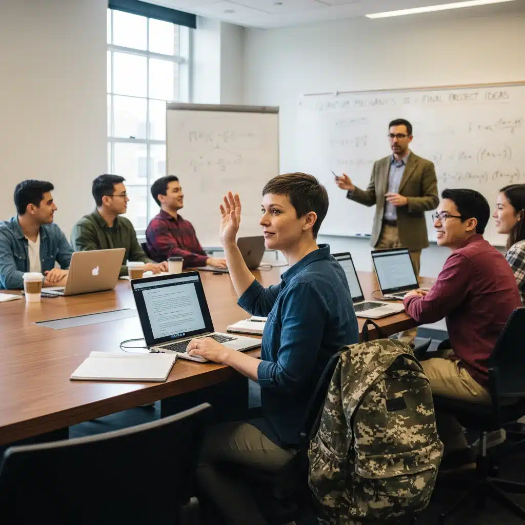 Veteran student engaging in a college classroom discussion
