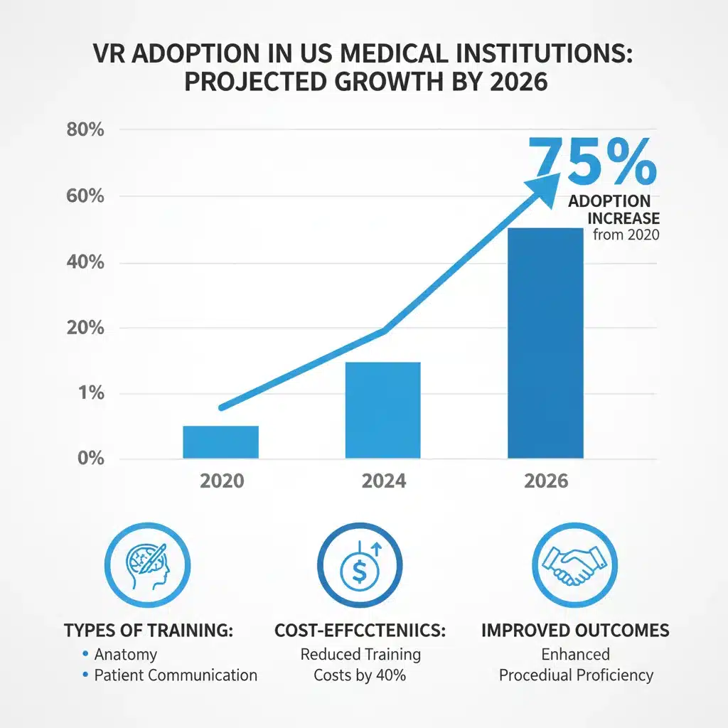 Infographic showing projected growth of VR adoption in US medical training by 2026.