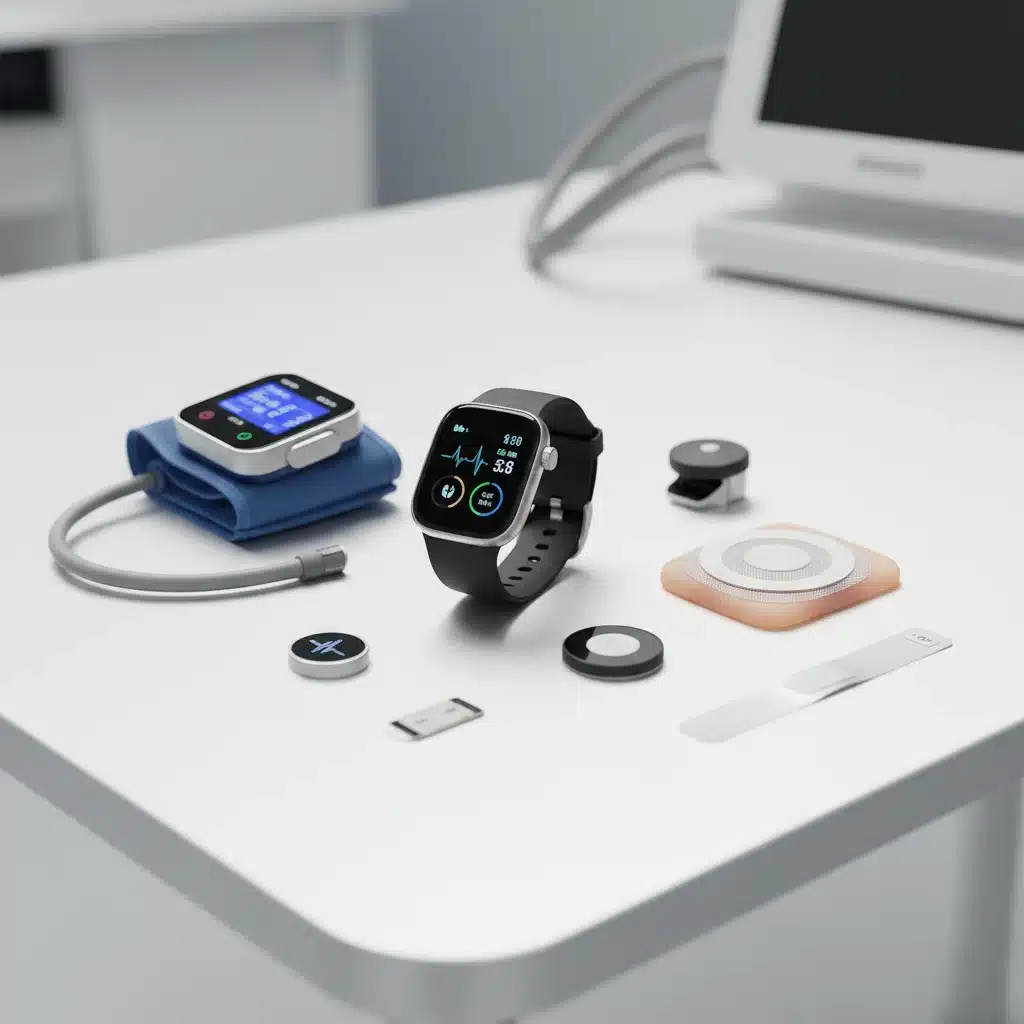 Close-up of wearable remote patient monitoring devices