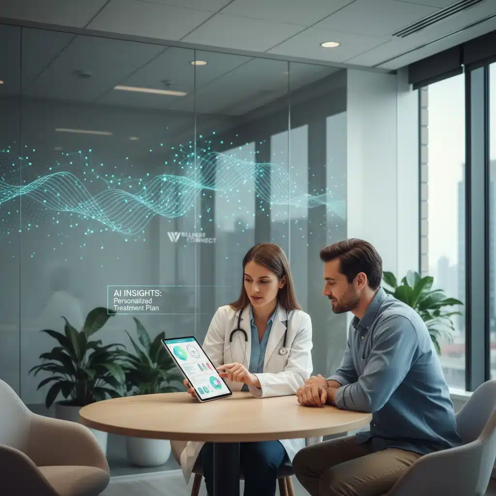 Doctor and patient reviewing AI-generated medical insights on a tablet