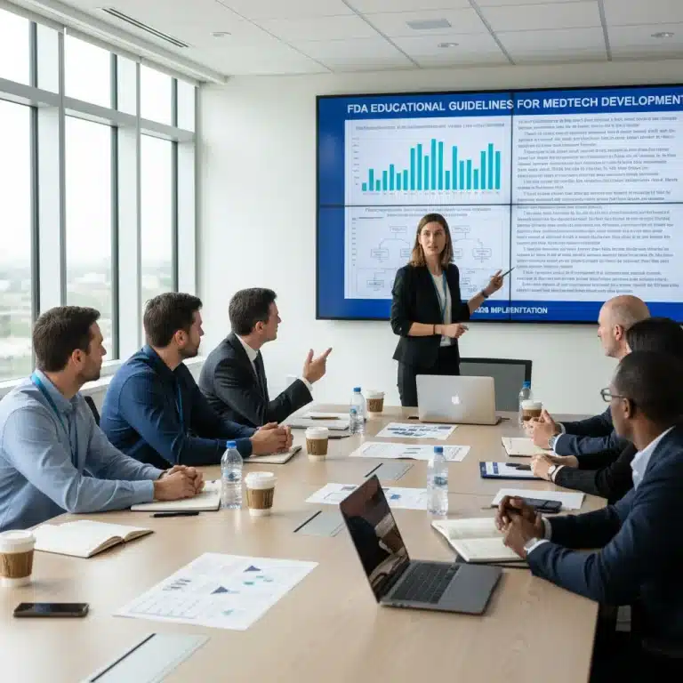 Medical professionals discussing new FDA MedTech guidelines for 2026 training
